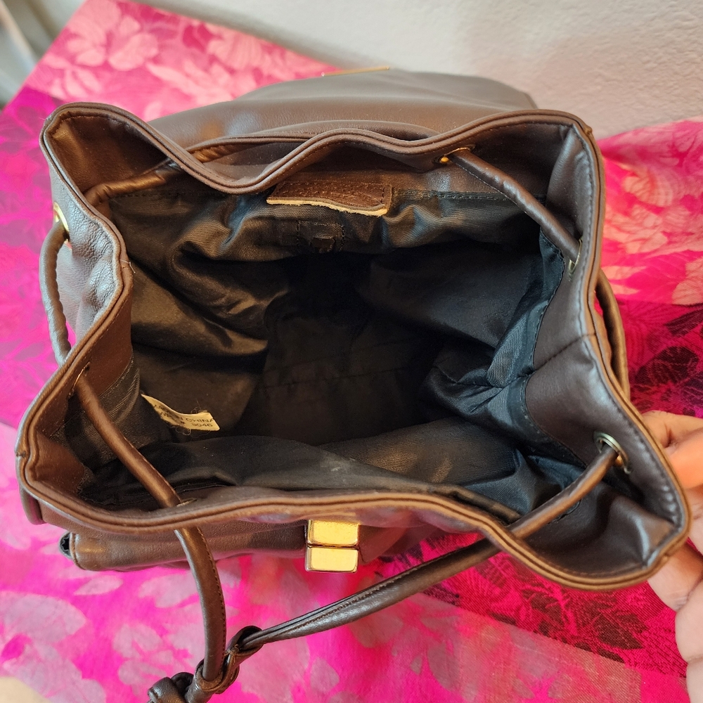 Charter Club Classics Medium Brown Leather Sling Backpack Purse with Drawstring. - Picture 3 of 9